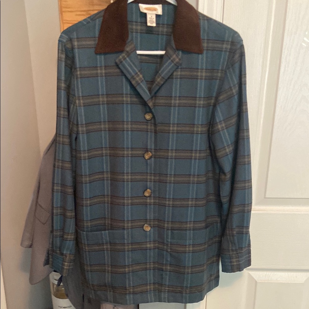 Talbots Blue and Brown Plaid Coat